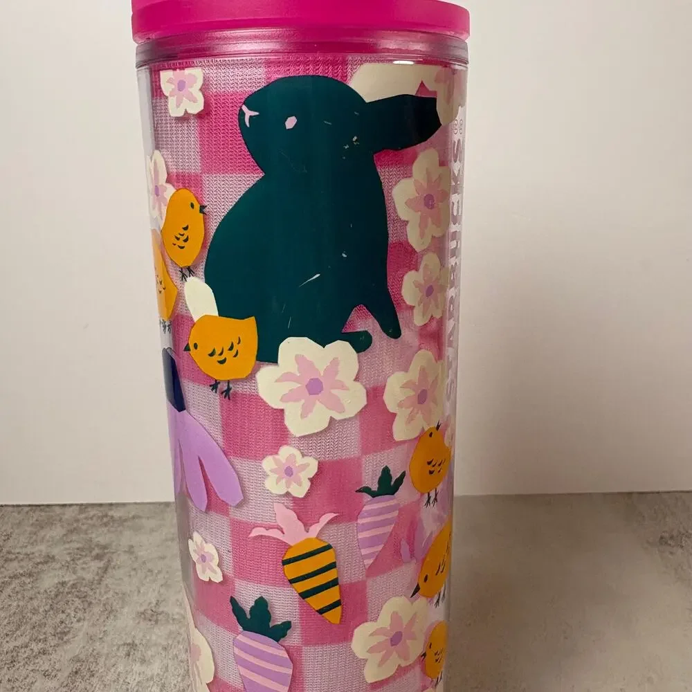 Starbucks 2023 Easter Spring Pink Mod Bunny Floral Tumbler 16oz Grande Cup